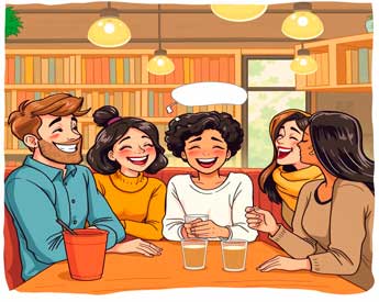 People laughing together at a table