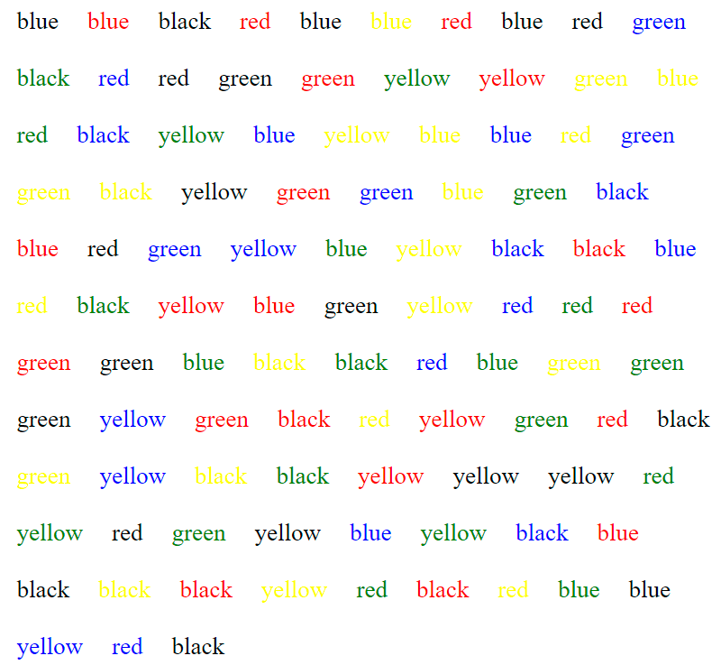 Stroop test matches colors blank №1