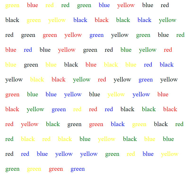 Stroop test matches colors blank №2