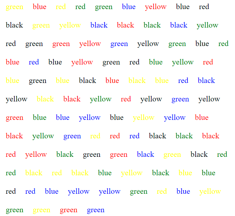 Stroop test matches colors blank №3