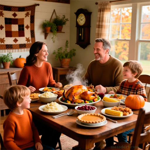 An image of a family at the Thanksgiving table