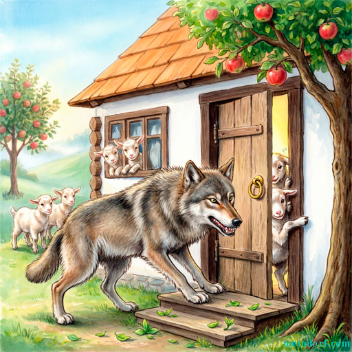 Spot the Differences game: Wolf and Seven Little Goats